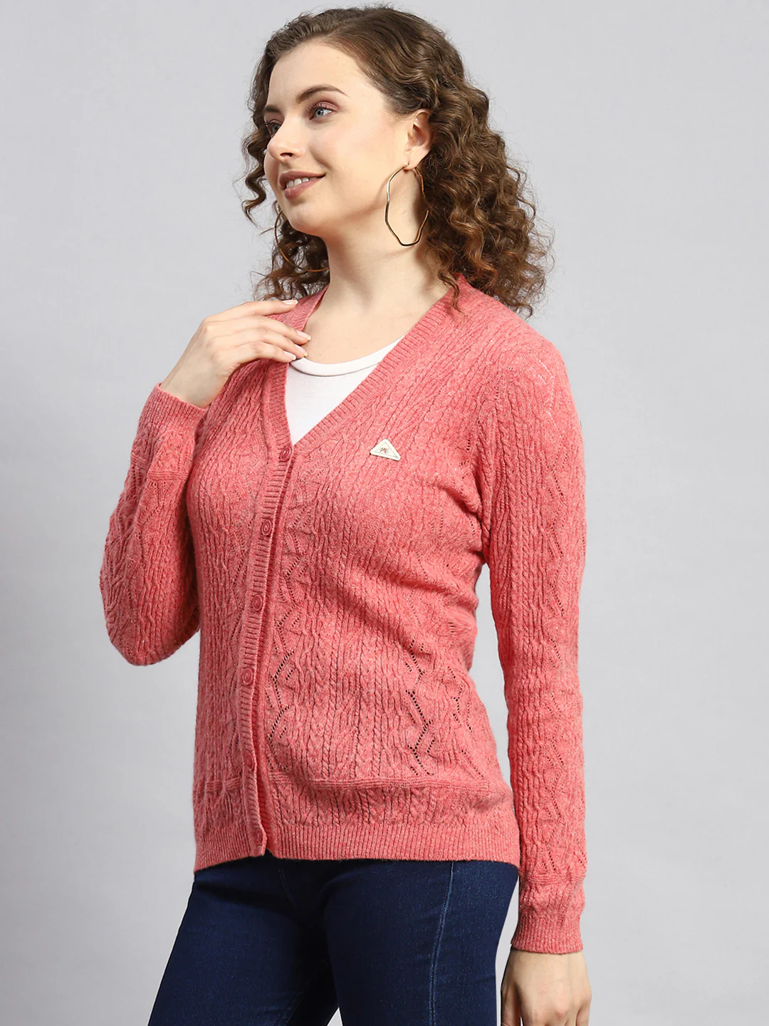 Women Peach Self Cardigan - Image 4