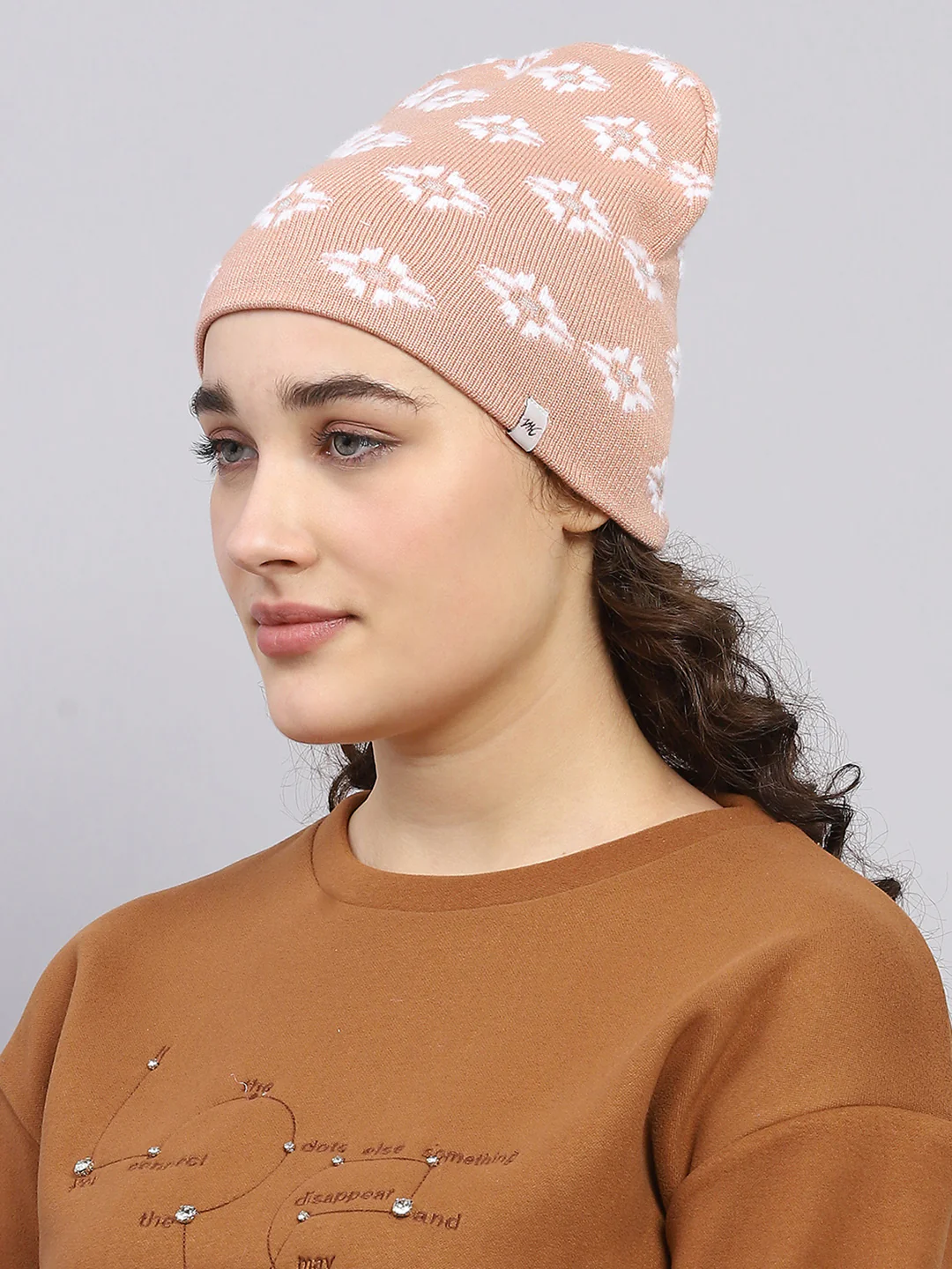 Women Peach Self Design Cap - Image 3