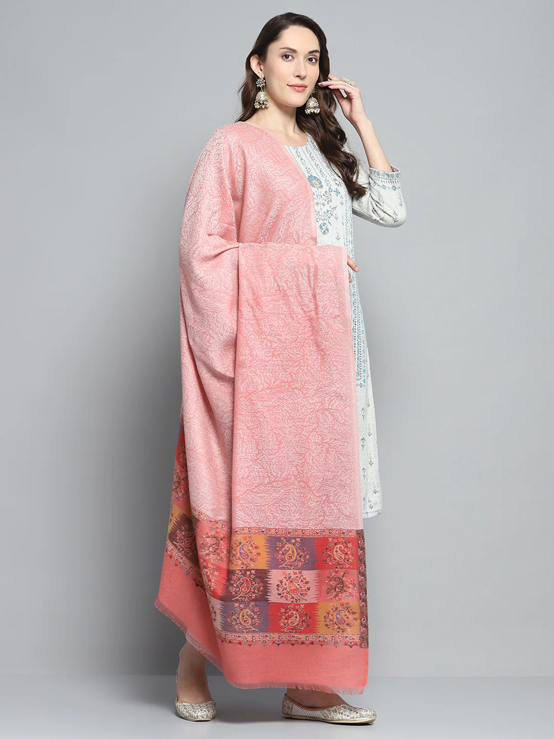 Women Peach Self Design Shawl - Image 4
