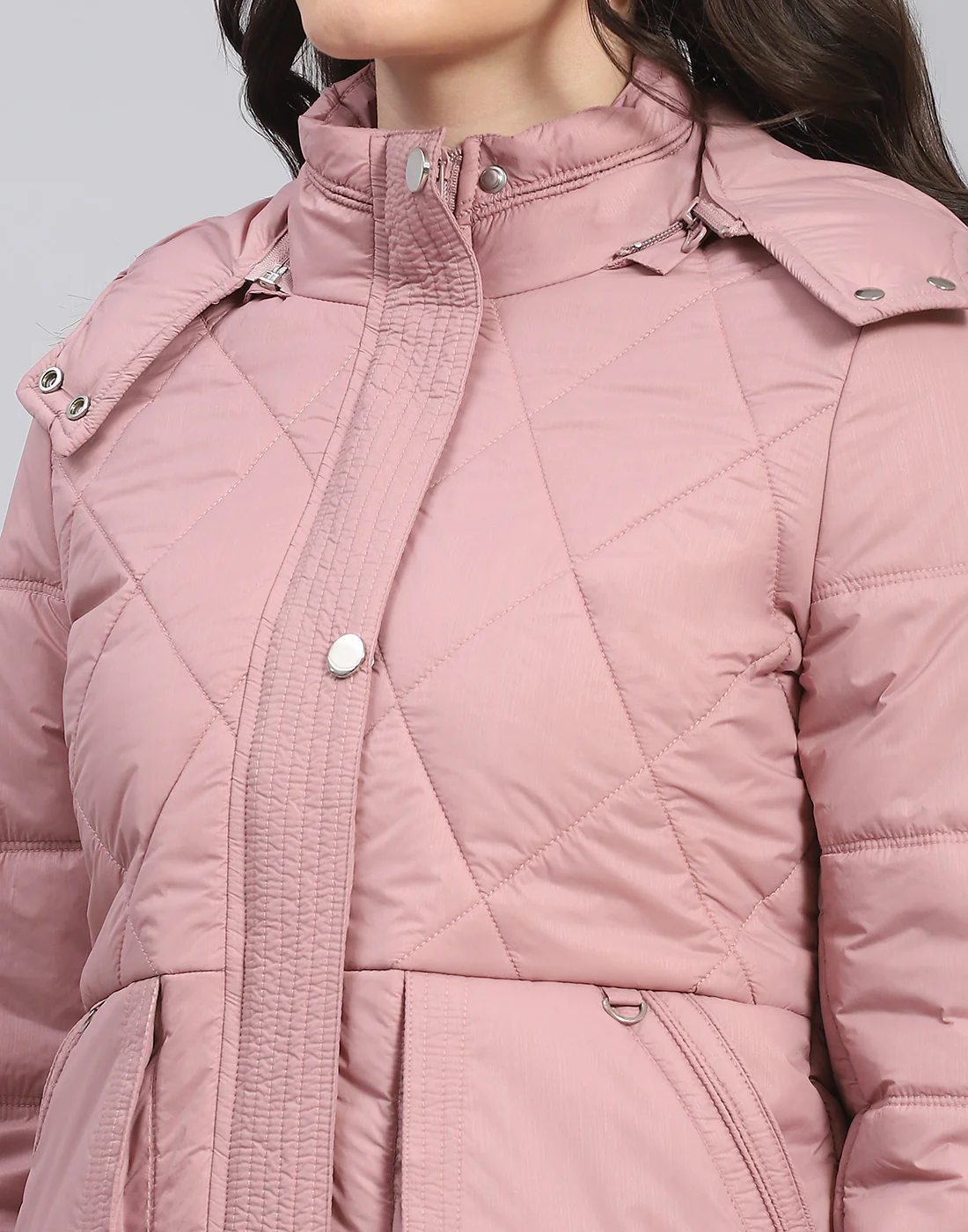 Women Peach Solid Hooded Full Sleeve Jacket - Image 2