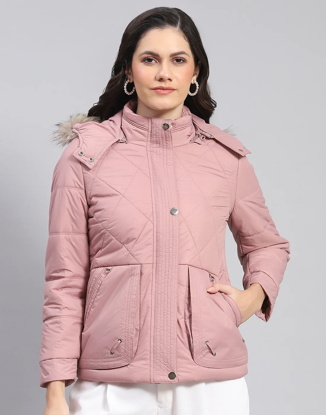 Women Peach Solid Hooded Full Sleeve Jacket - Image 3