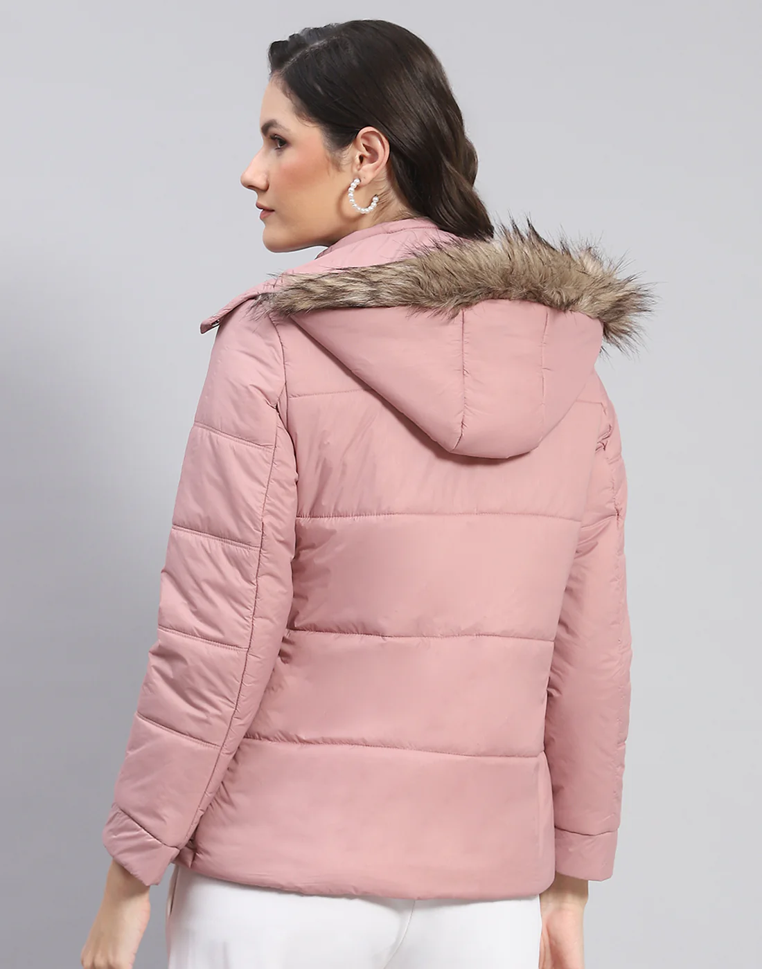 Women Peach Solid Hooded Full Sleeve Jacket - Image 6