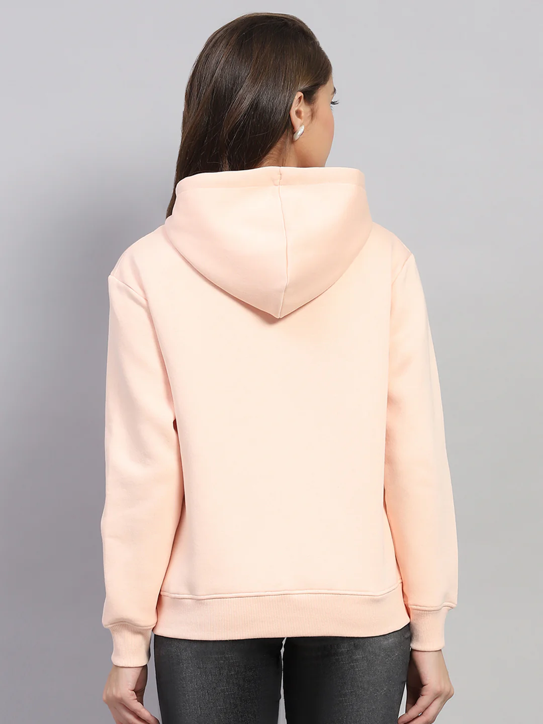 Rock.it Women Peach Solid Hooded Full Sleeve Sweatshirt - Image 5