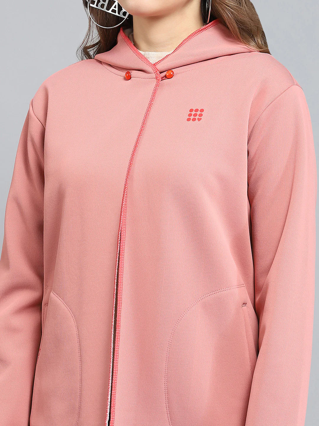 Rock.it Women Peach Solid Hooded Full Sleeve Sweatshirt - Image 7