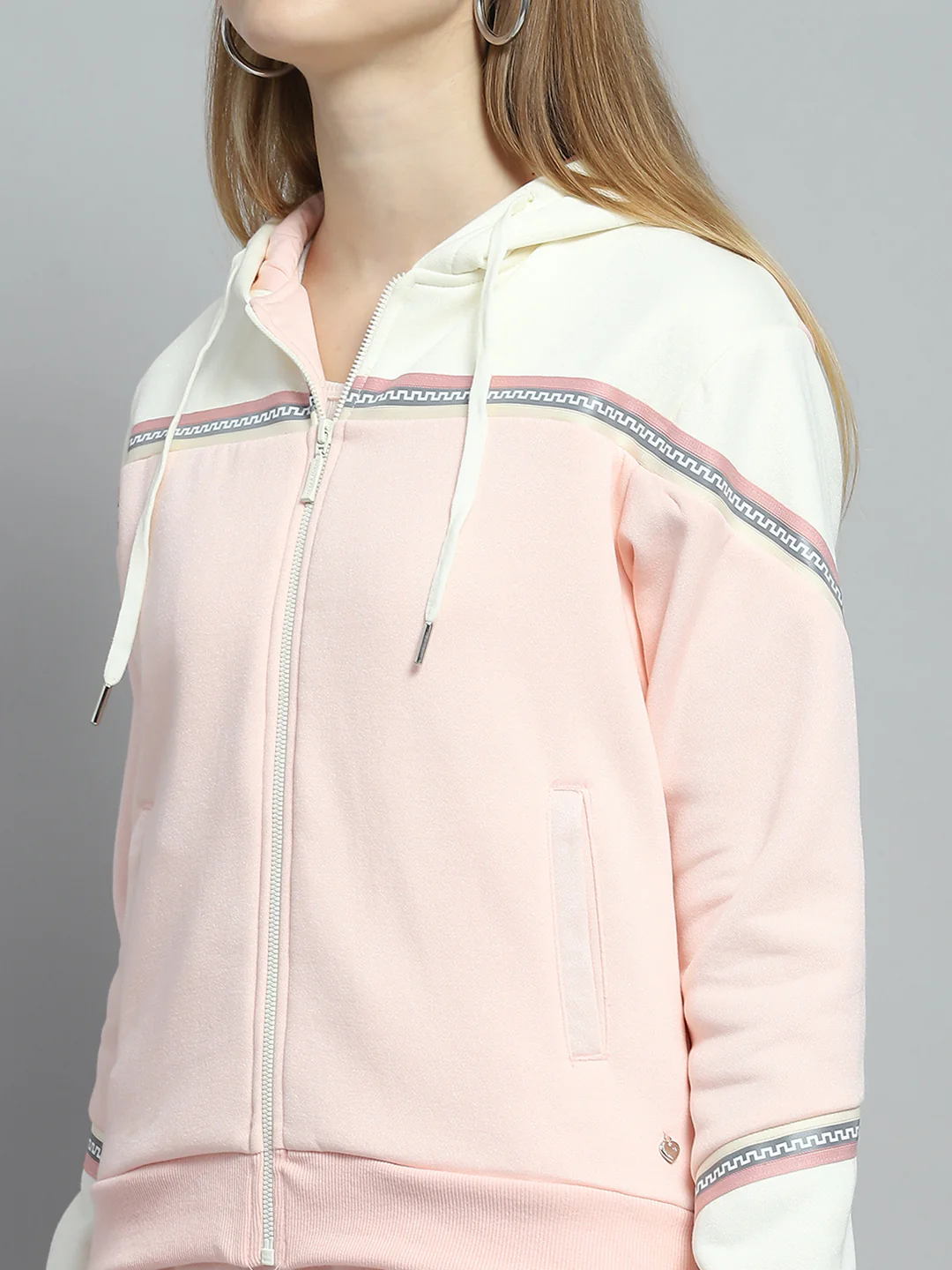 Women Peach Solid Hooded Full Sleeve Tracksuit - Image 6