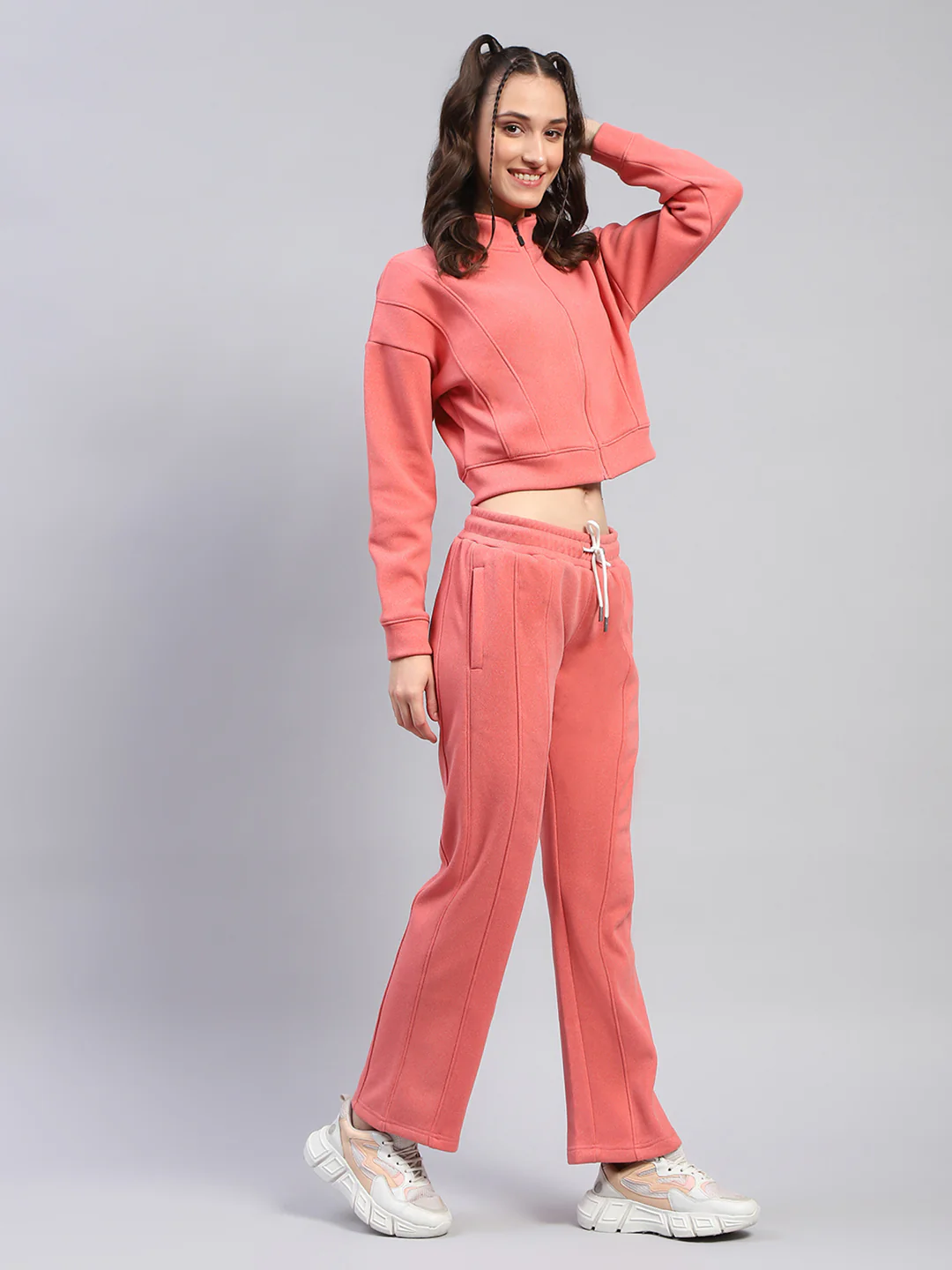 Rock.it Women Peach Solid Mock Neck Full Sleeve Cords Set - Image 4