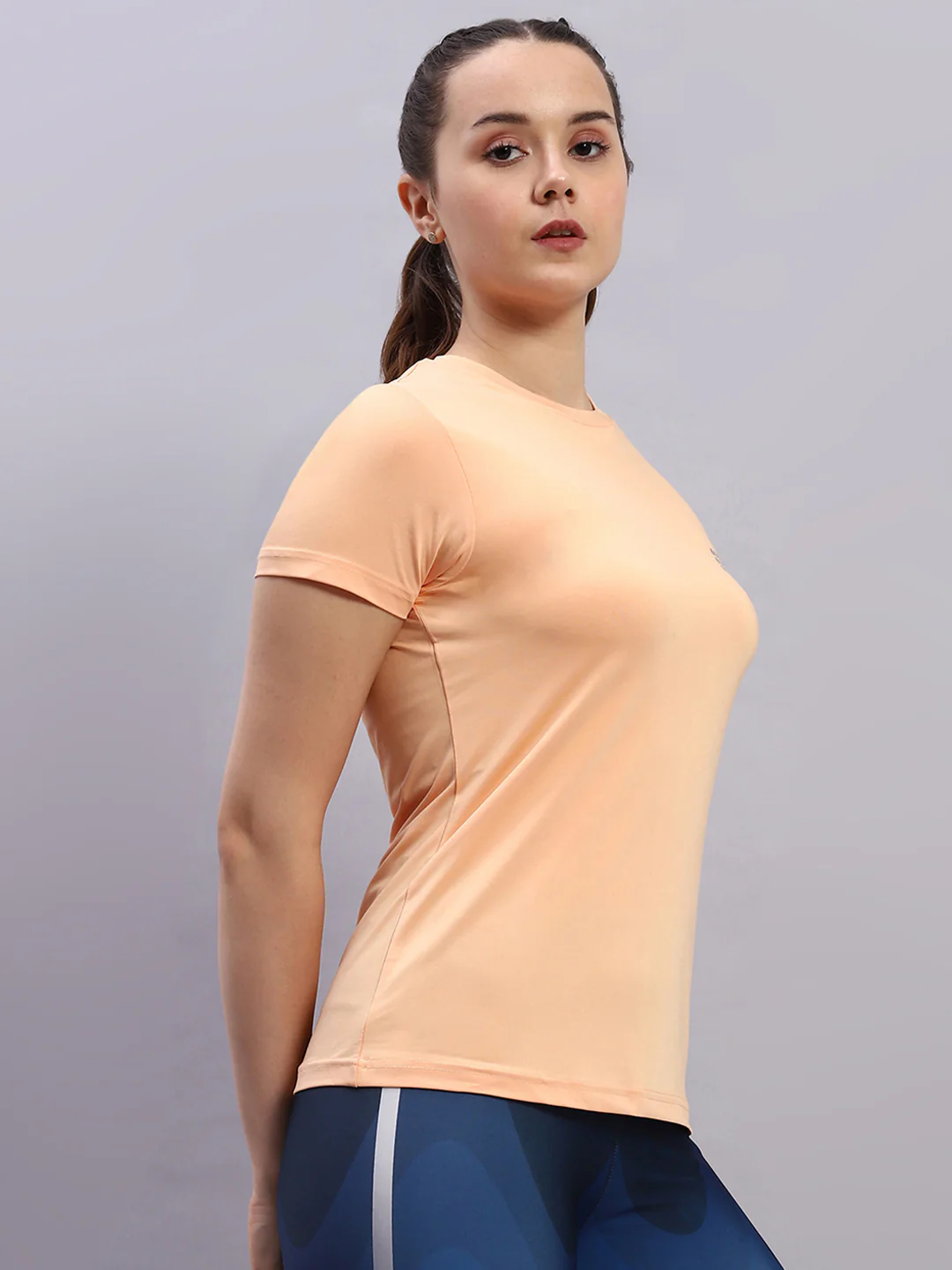 Rock.it Women Peach Solid Round Neck Half Sleeve Top - Image 4