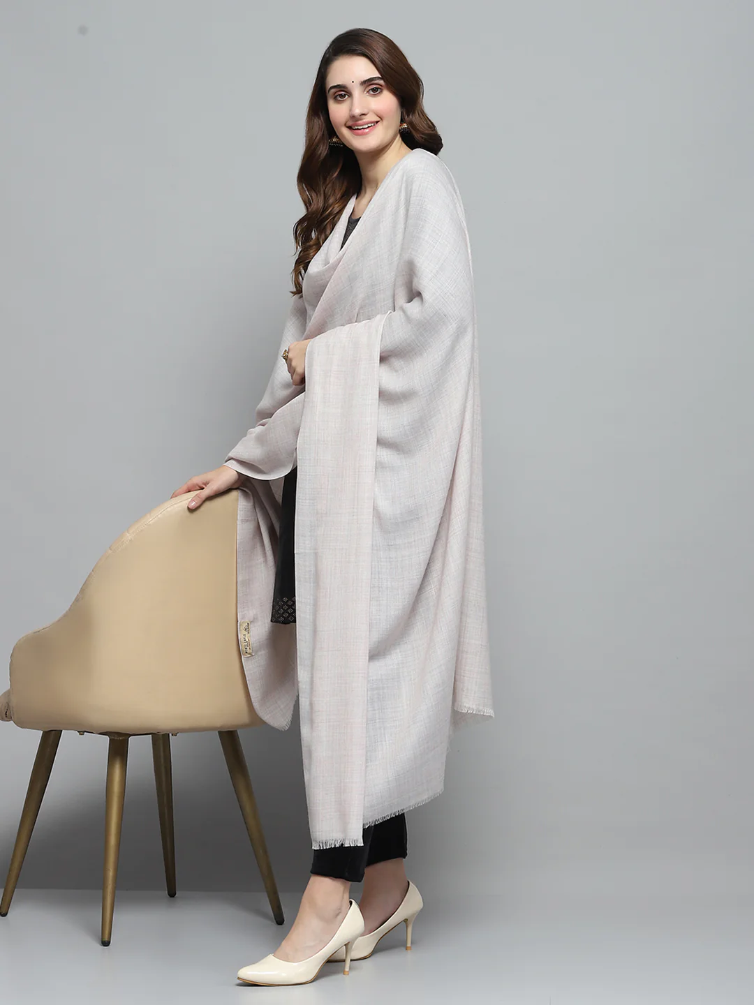 Women Peach Solid Shawl - Image 2