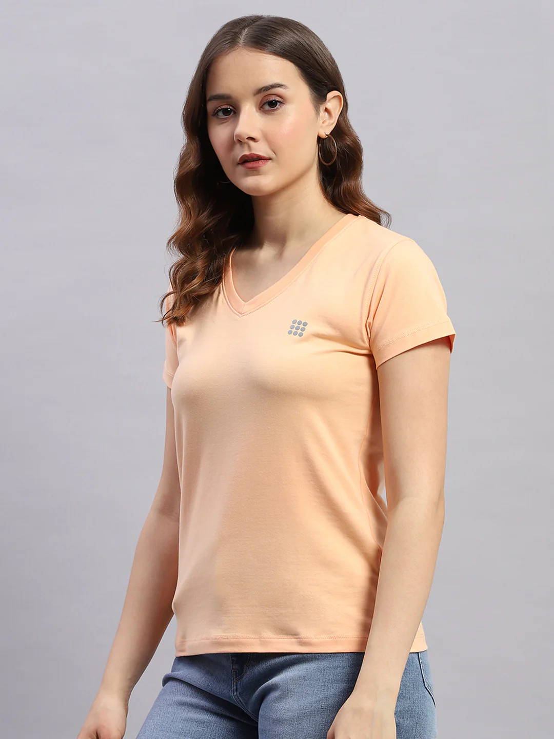 Rock.it Women Peach Solid V Neck Half Sleeve Top - Image 3