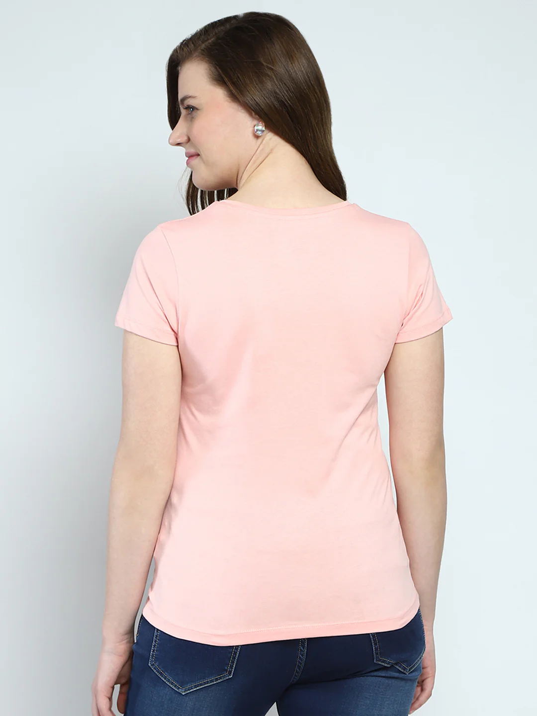 Women Peach Solid V Neck Half Sleeve Top - Image 5