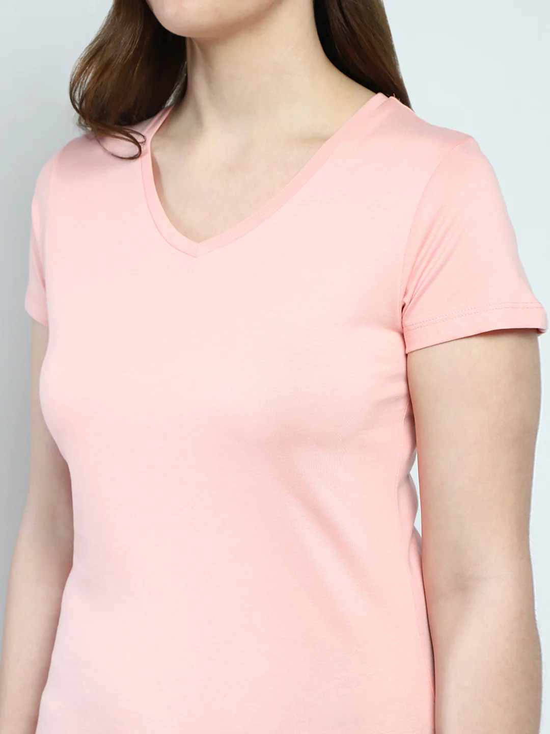 Women Peach Solid V Neck Half Sleeve Top - Image 6