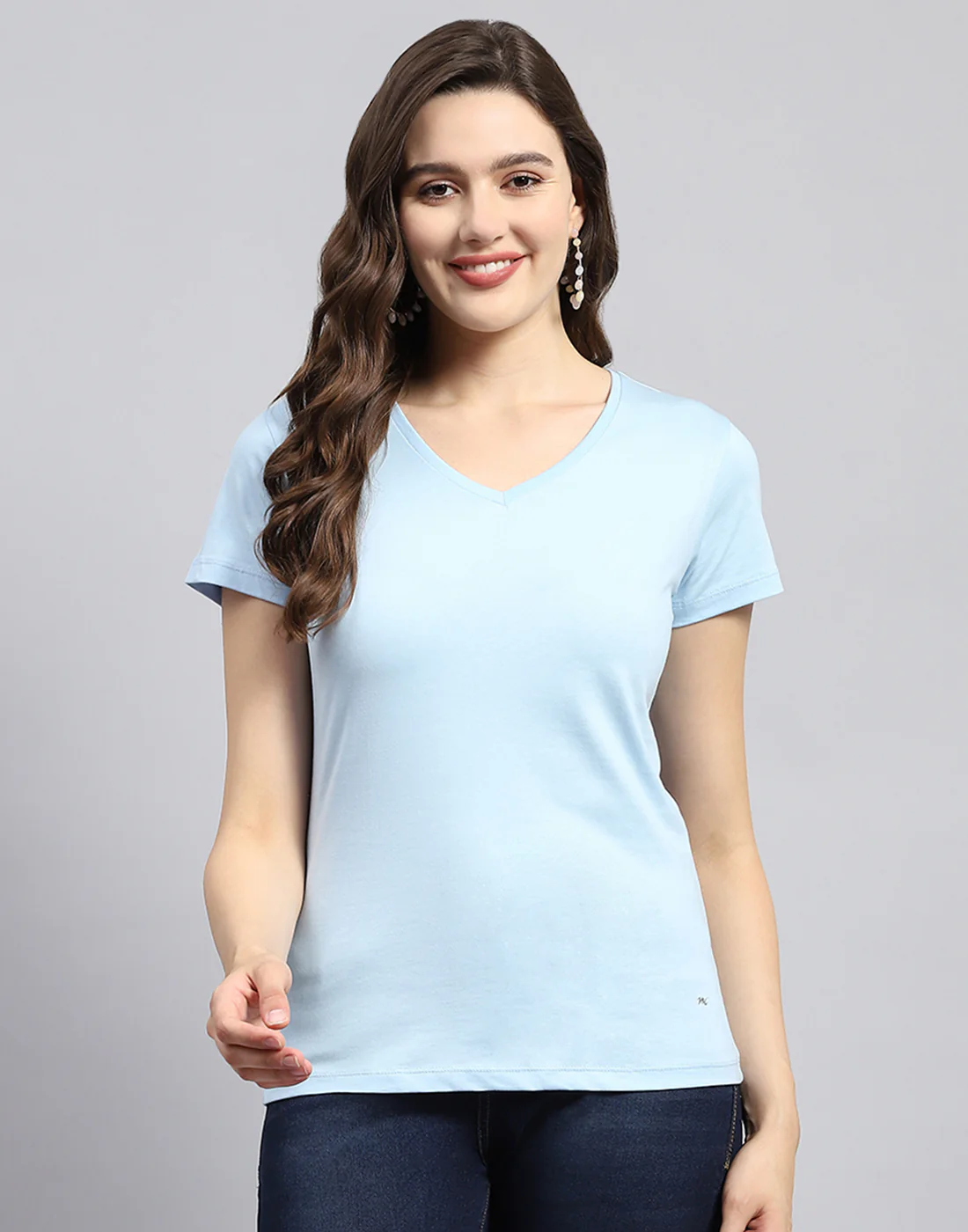 Women Pink & Blue Solid V Neck Half Sleeve Top (Pack of 2) - Image 4