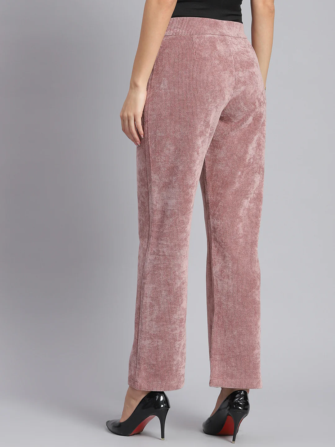 Women Pink Check Regular Fit Winter Lowers - Image 5