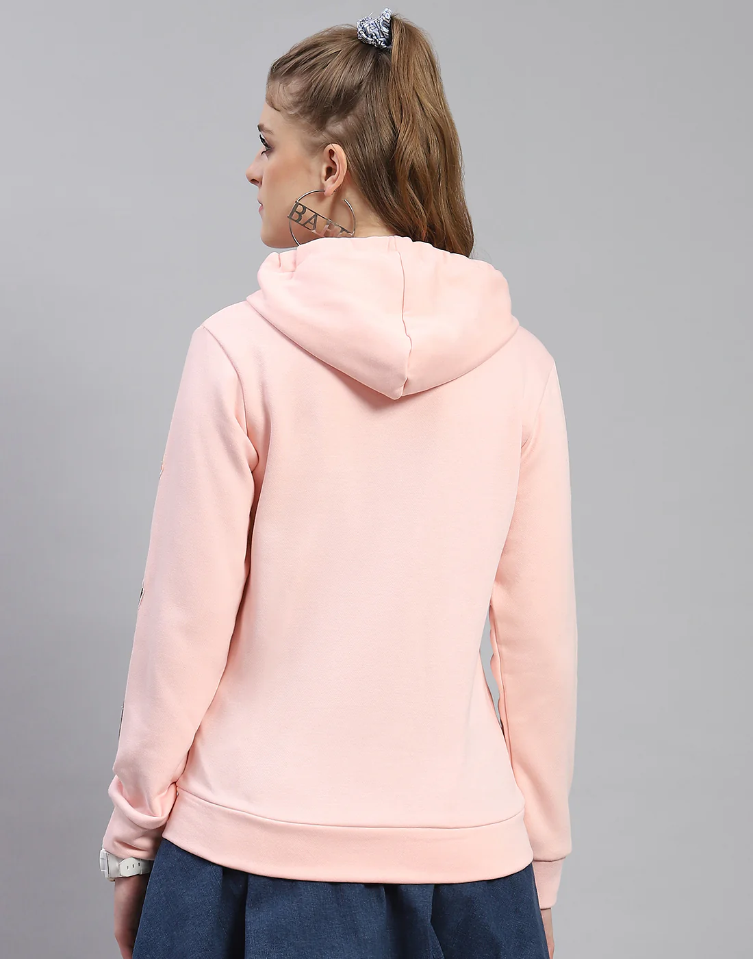 Women Pink Embroidered Hooded Full Sleeve Sweatshirt - Image 6