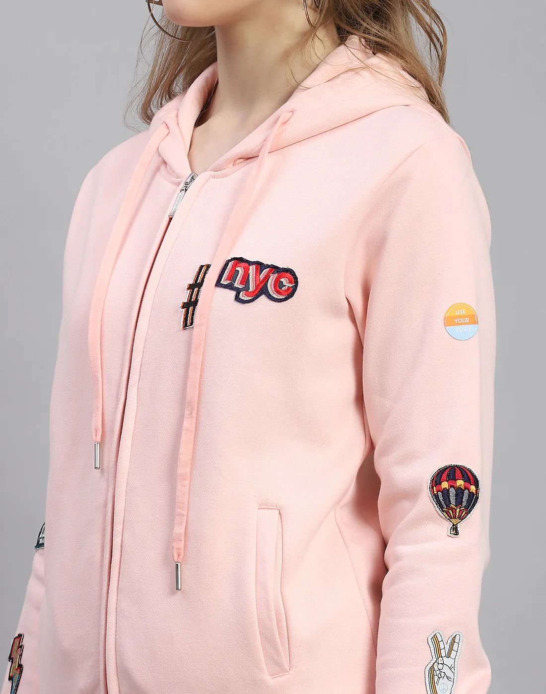 Women Pink Embroidered Hooded Full Sleeve Sweatshirt - Image 7