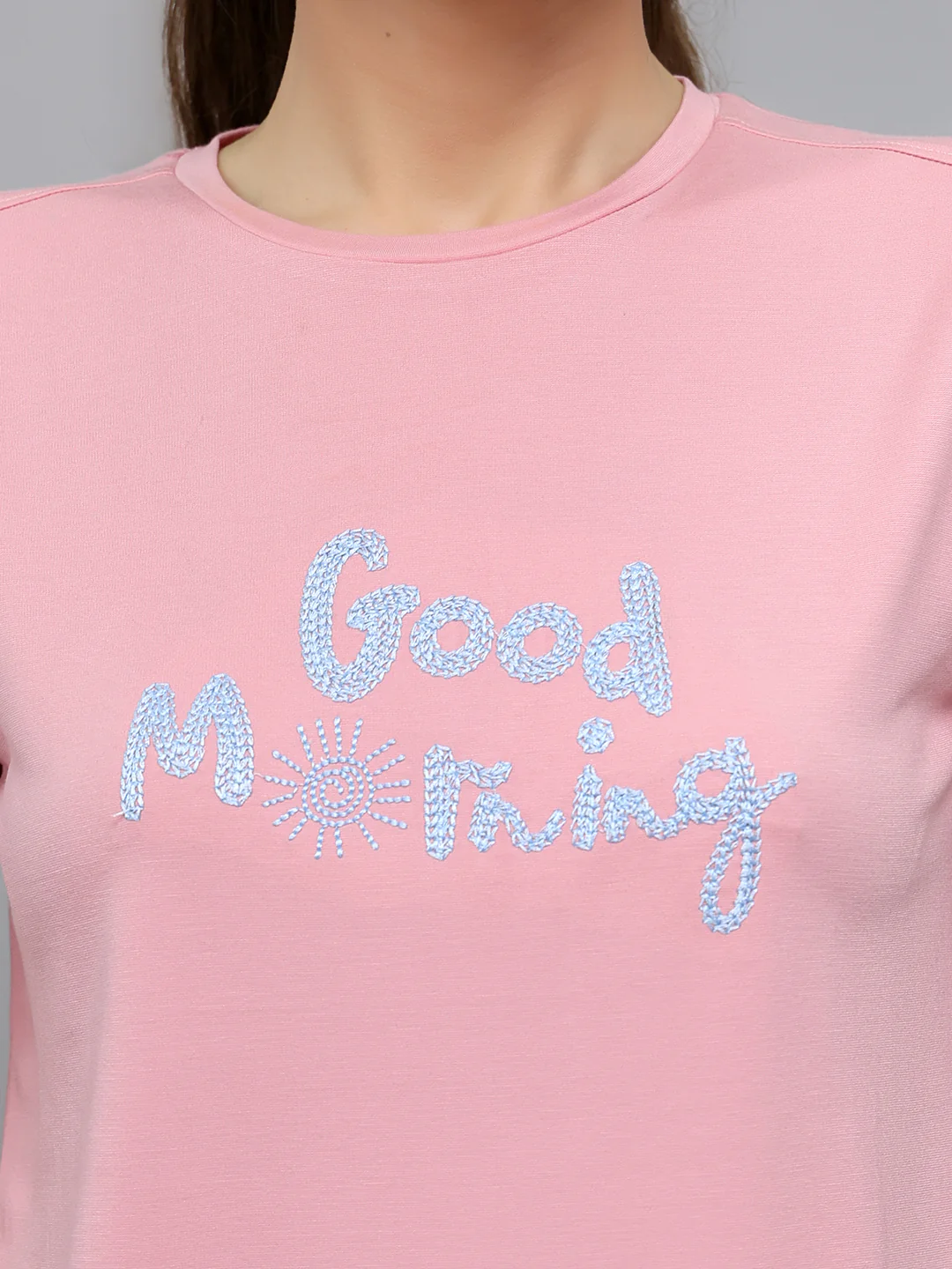 Women Pink Embroidered Round Neck Half Sleeve Lower Set - Image 5