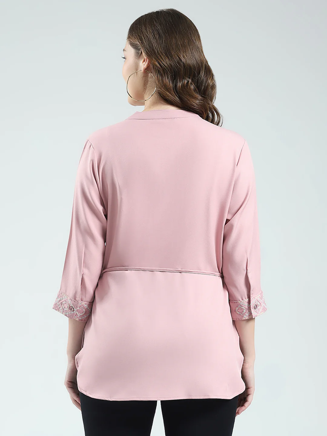 Women Pink Embroidered Round Neck 3/4th Sleeve Top - Image 5