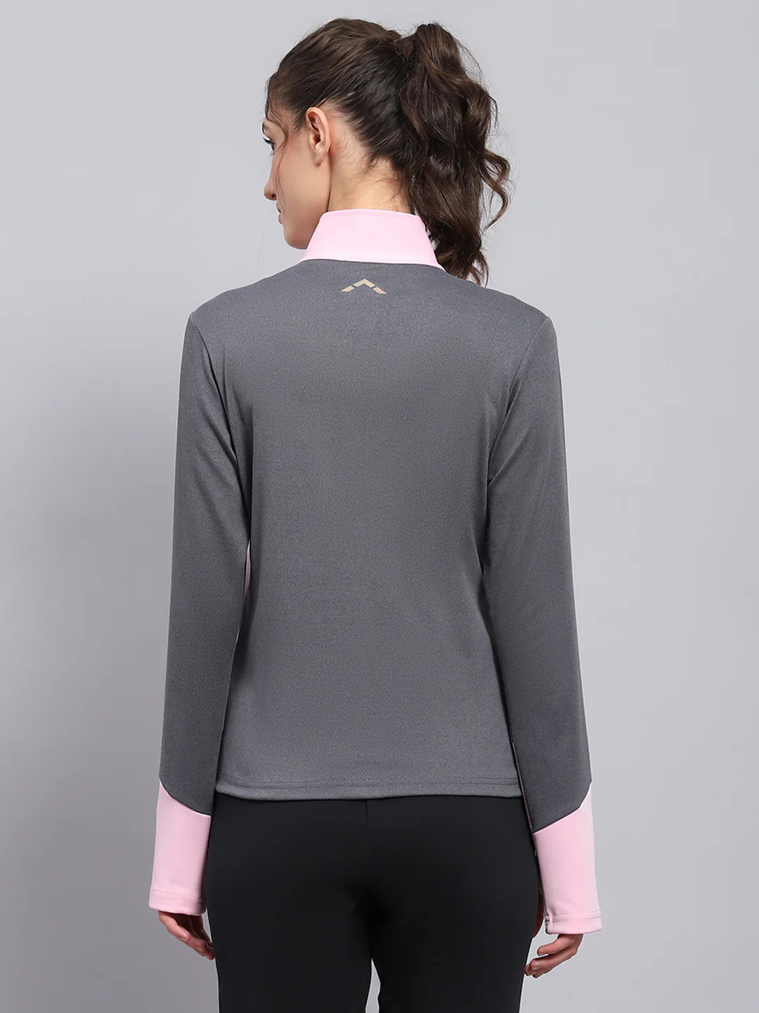 Rock.it Women Pink & Grey Solid Mock Neck Full Sleeve Sweatshirt - Image 5