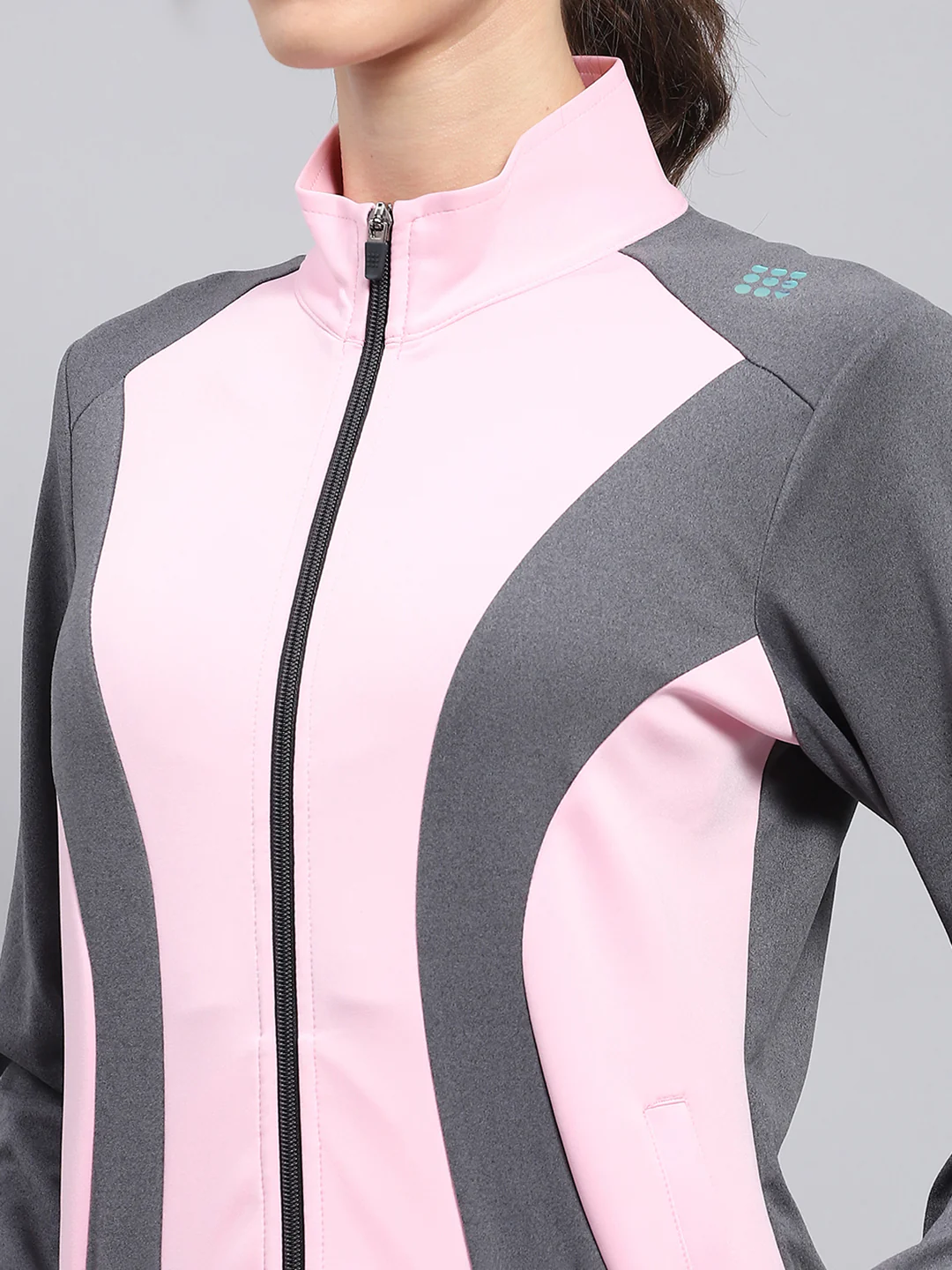Rock.it Women Pink & Grey Solid Mock Neck Full Sleeve Sweatshirt - Image 7