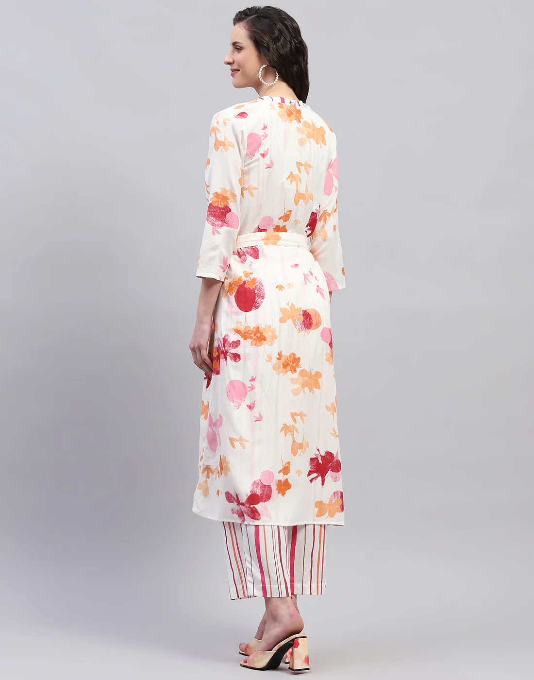 Women Pink & Orange Printed V Neck 3/4 Sleeve Combo 3Pc Set - Image 6