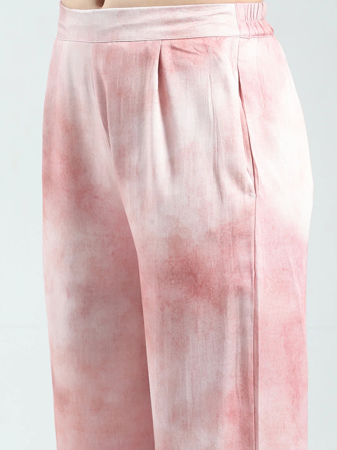 Women Pink Printed Band Neck Full Sleeve Cords Set - Image 9