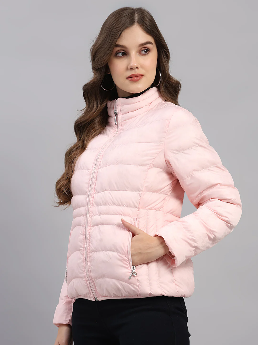 Women Pink Printed Collar Full Sleeve Jacket - Image 3
