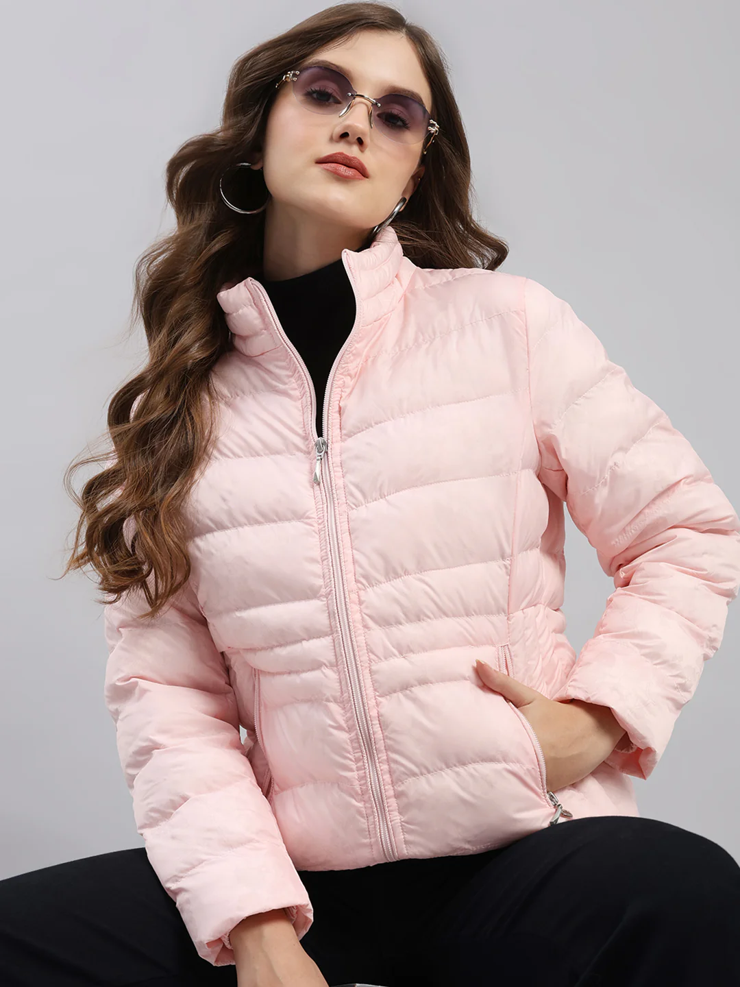Women Pink Printed Collar Full Sleeve Jacket - Image 6
