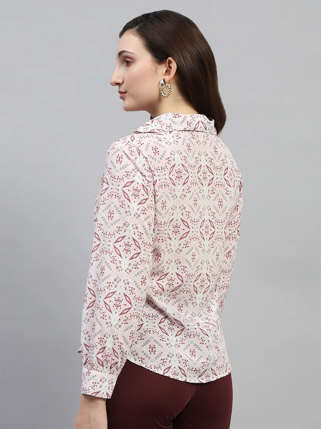 Women Pink Printed Collar Full Sleeve Top - Image 5