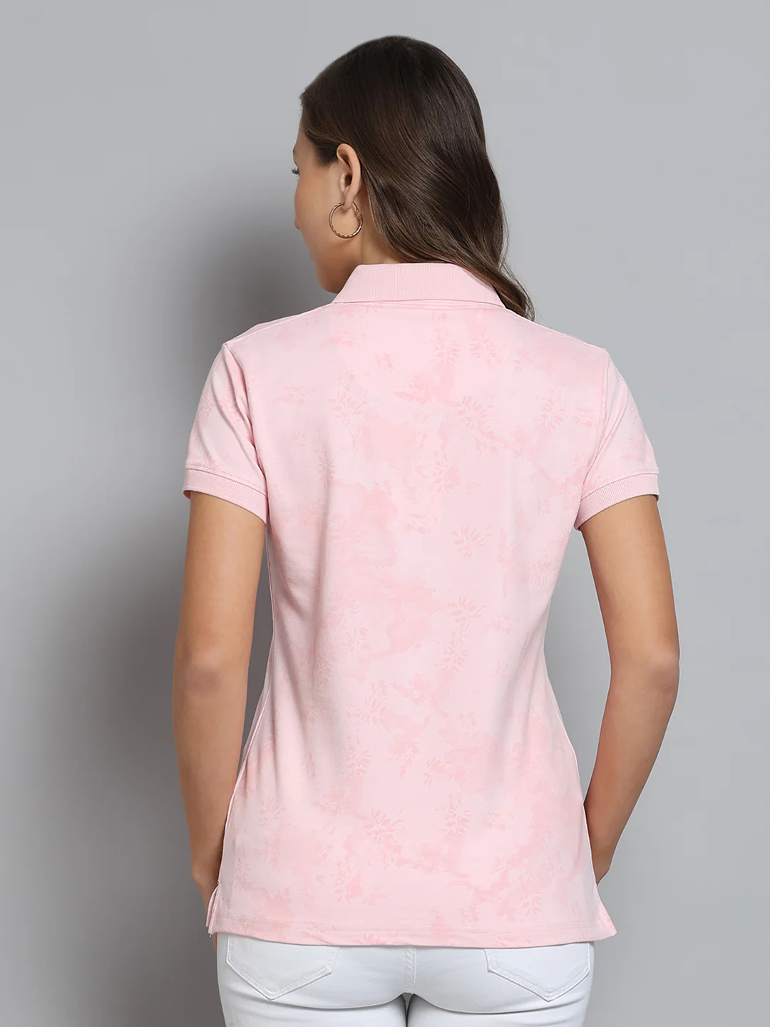 Women Pink Printed Collar Half Sleeve T-Shirt - Image 5