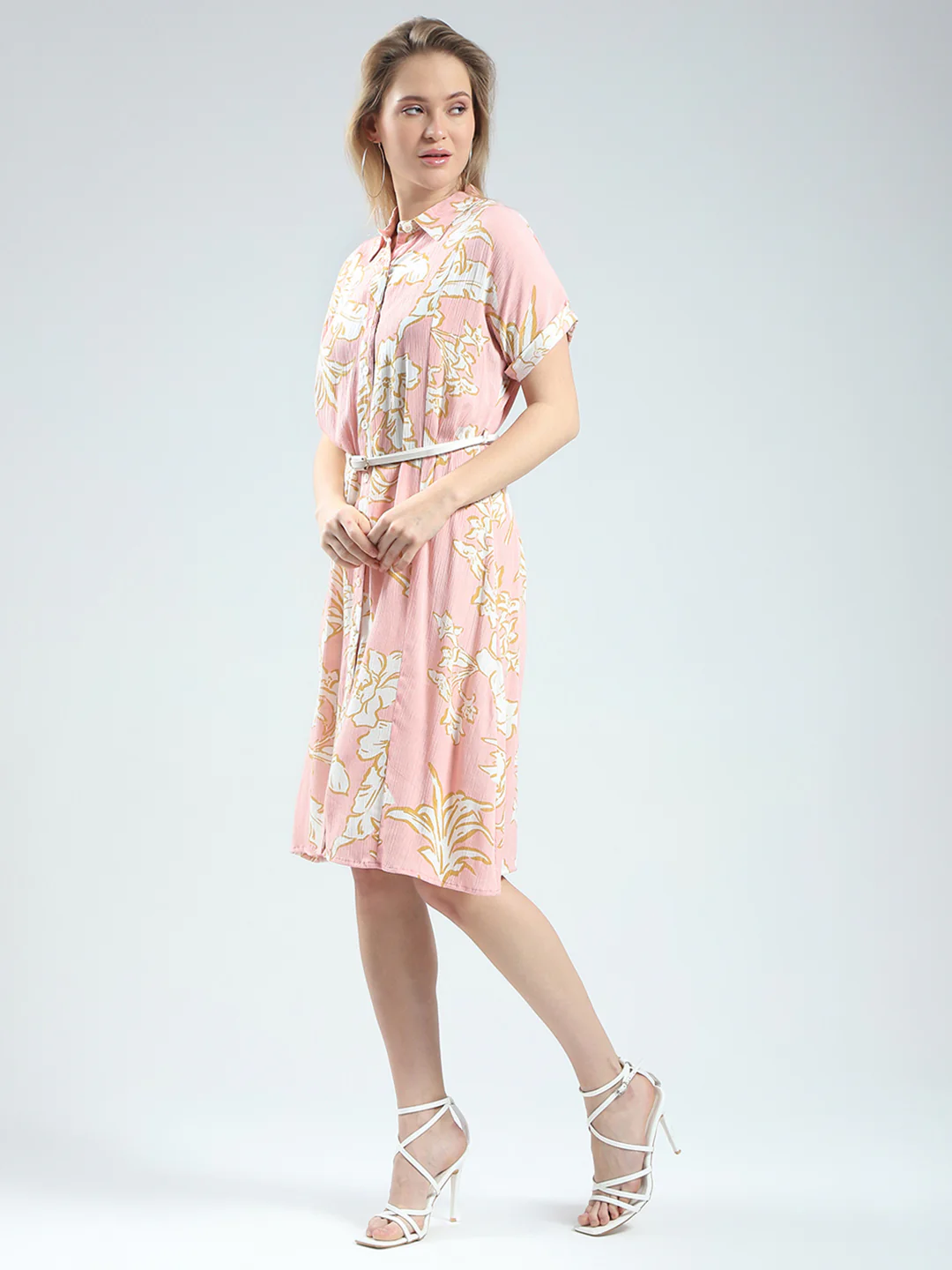 Women Pink Printed Collar Half Sleeve Tunic - Image 3