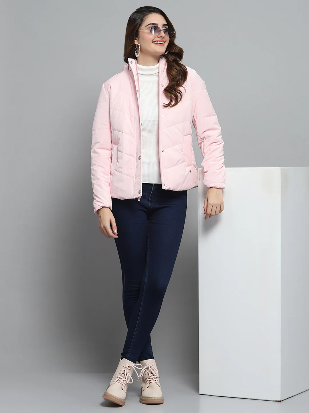 Women Pink Printed Detachable Hood Full Sleeve Jacket - Image 2