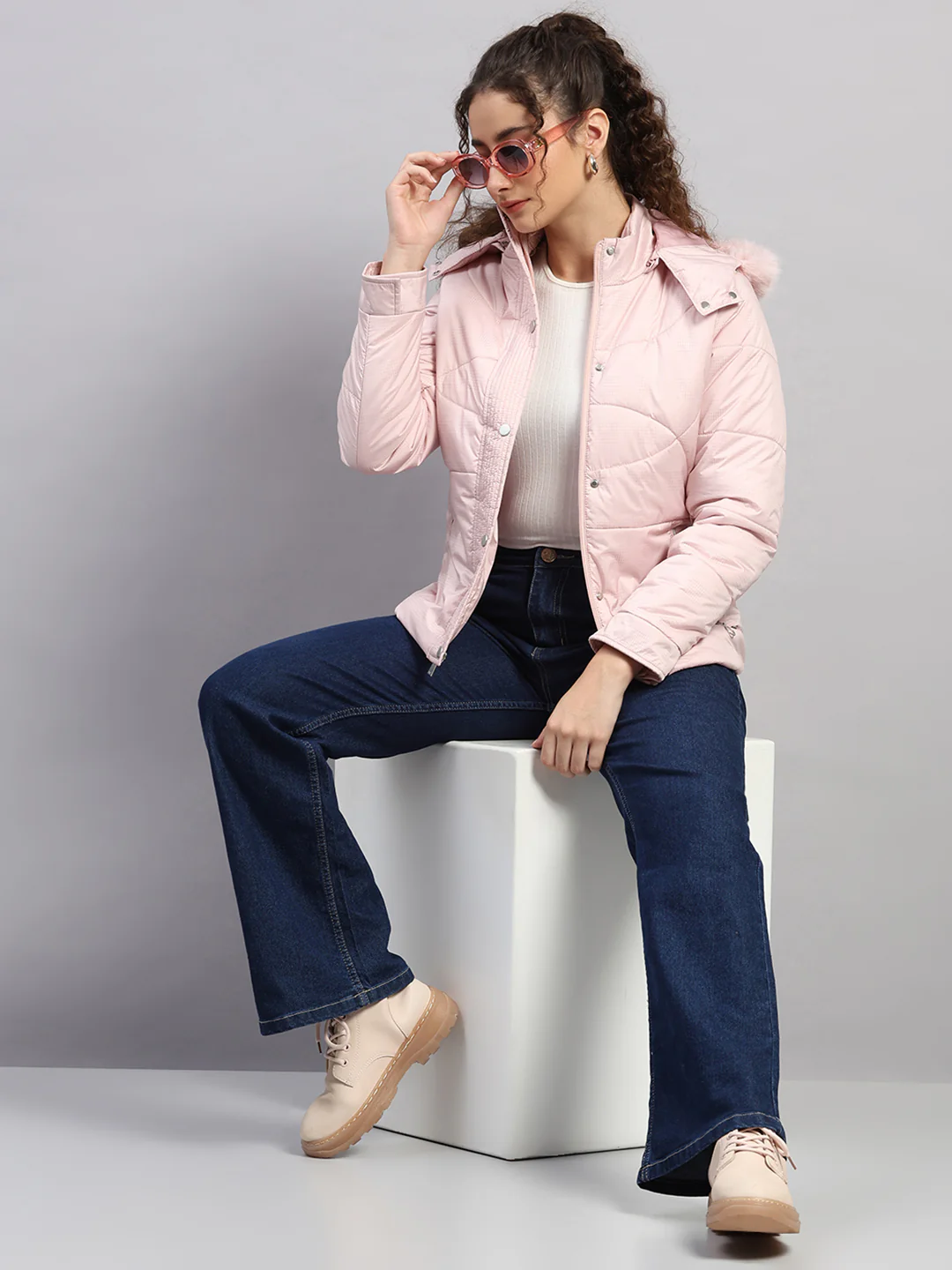 Women Pink Printed Hooded Full Sleeve Jacket - Image 2