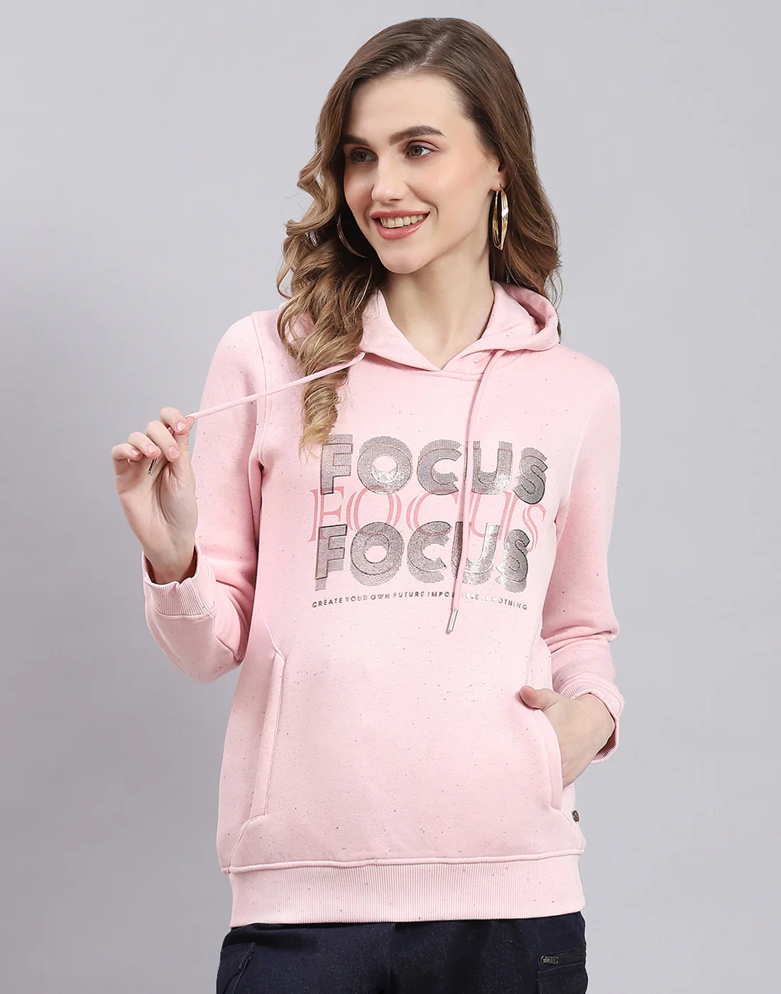 Women Pink Printed Hooded Full Sleeve Sweatshirt - Image 3