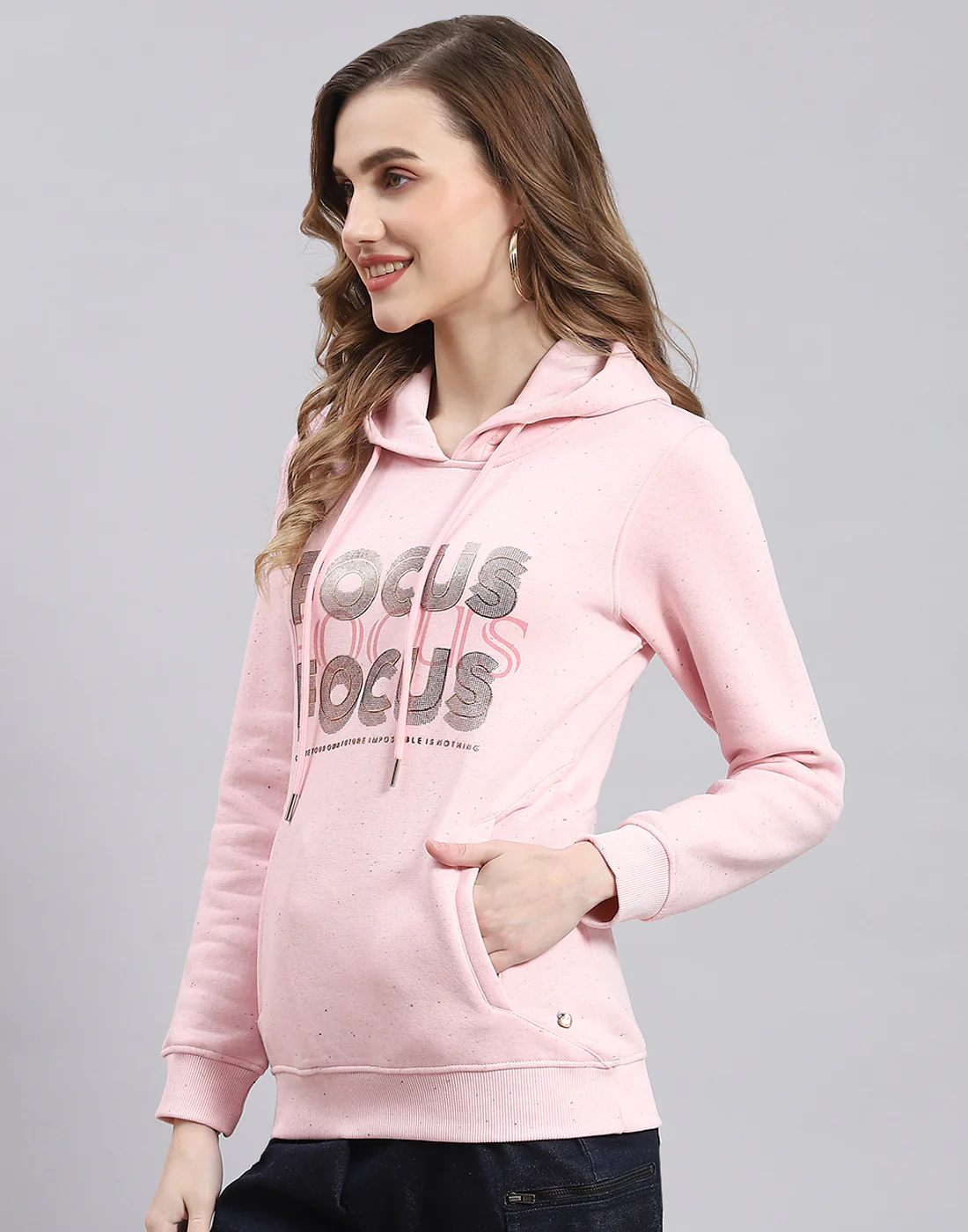 Women Pink Printed Hooded Full Sleeve Sweatshirt - Image 4