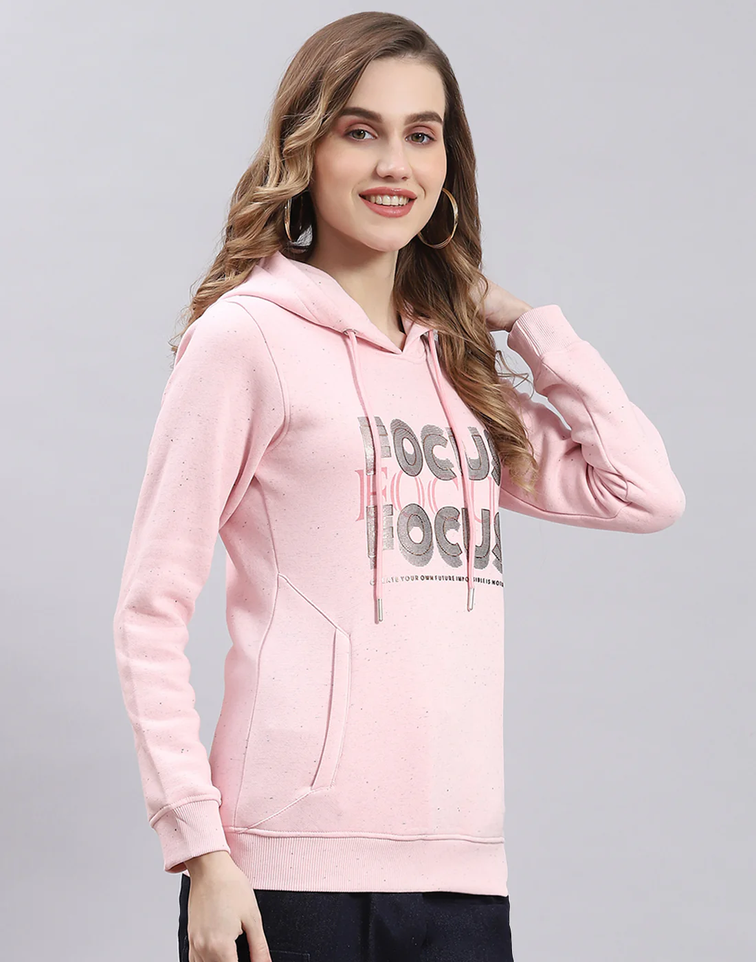 Women Pink Printed Hooded Full Sleeve Sweatshirt - Image 5