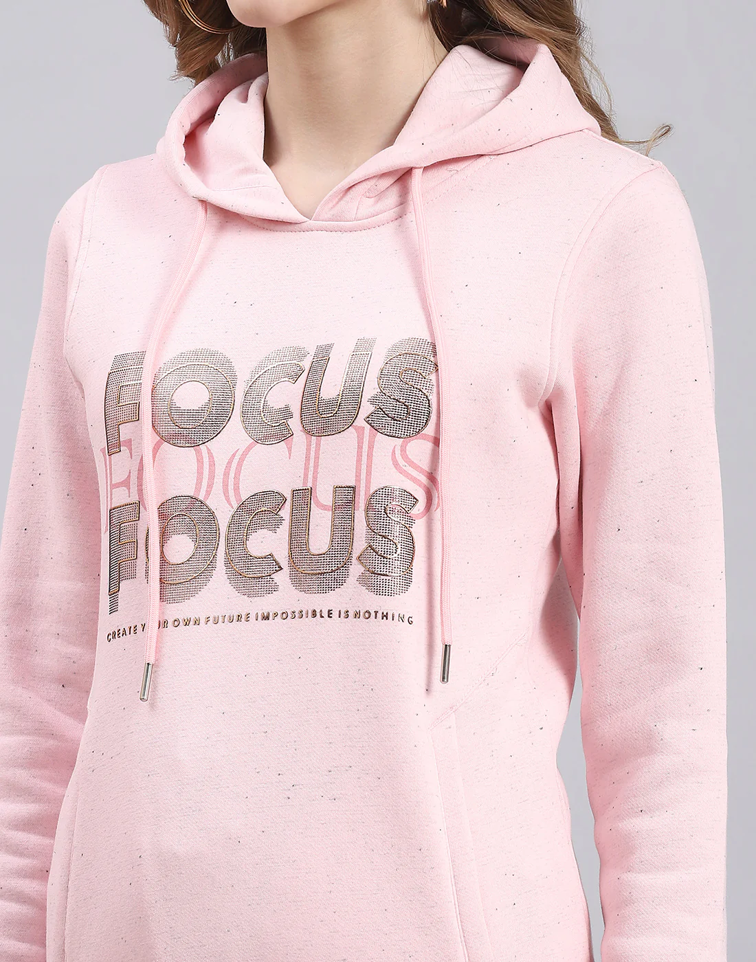 Women Pink Printed Hooded Full Sleeve Sweatshirt - Image 7