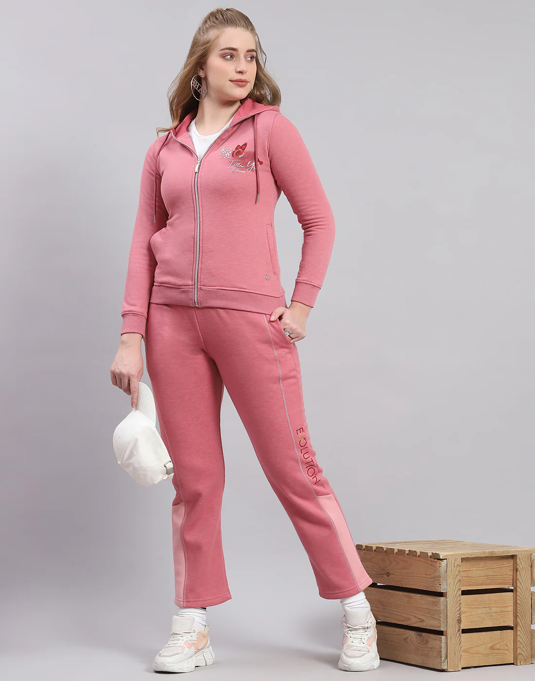 Women Pink Printed Hooded Full Sleeve Sweatshirt - Image 2