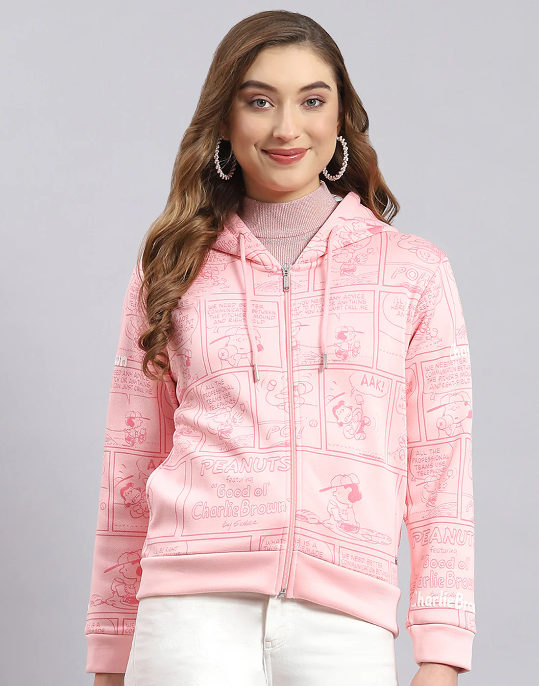 Women Pink Printed Hooded Full Sleeve Sweatshirt - Image 2