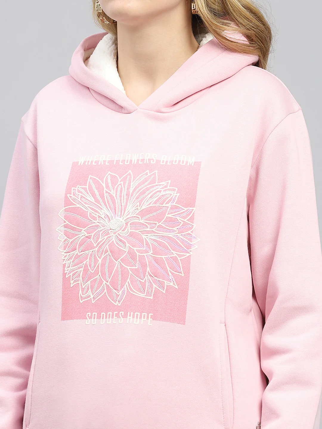 Women Pink Printed Hooded Full Sleeve Sweatshirt - Image 6