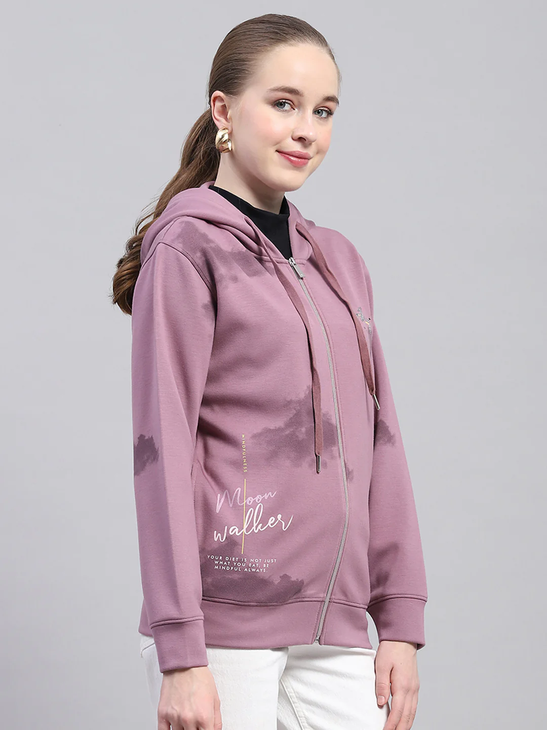 Women Pink Printed Hooded Full Sleeve Sweatshirt - Image 4