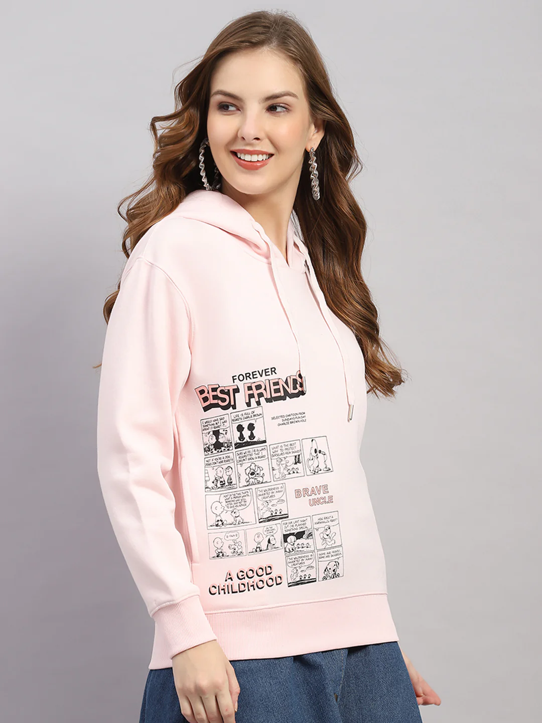 Women Pink Printed Hooded Full Sleeve Sweatshirt - Image 4