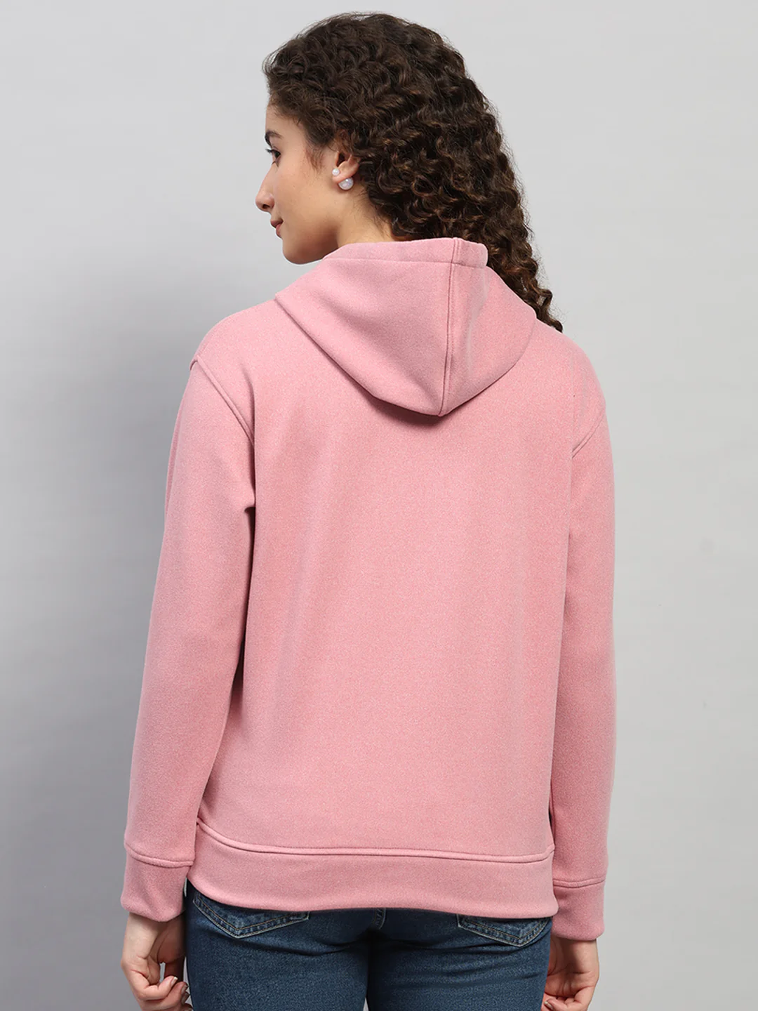 Women Pink Printed Hooded Full Sleeve Sweatshirt - Image 5