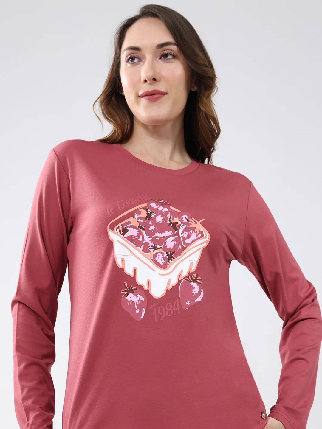 Women Pink Printed Round Neck Full Sleeve Lower Set - Image 6