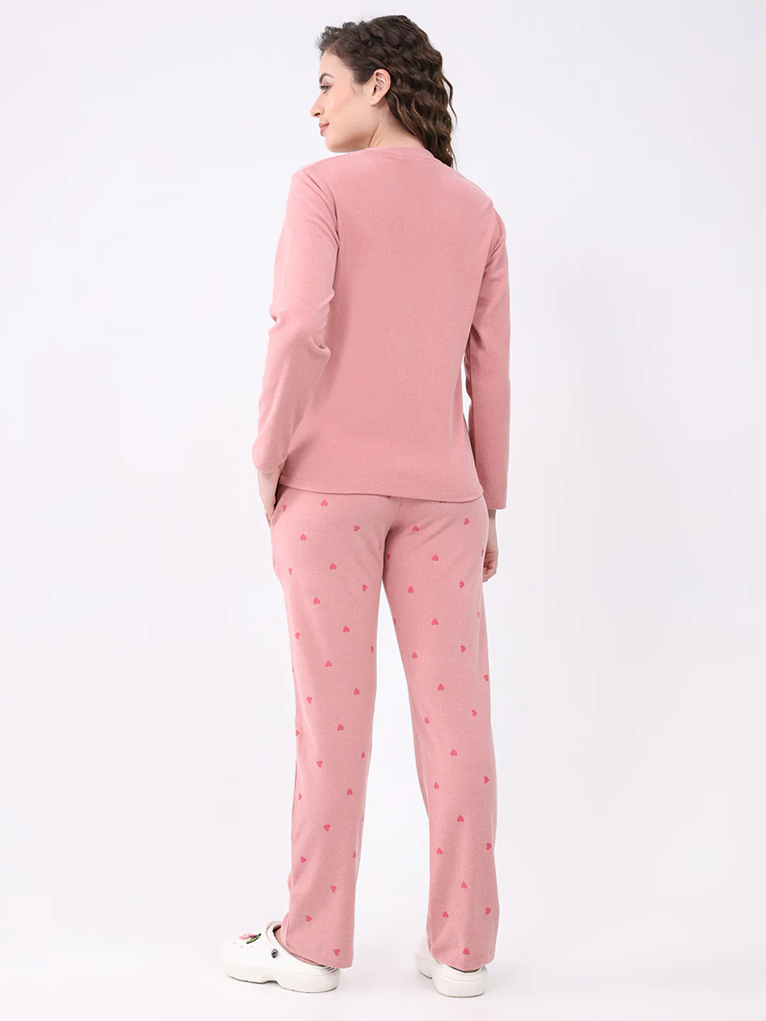 Women Pink Printed Round Neck Full Sleeve Lower Set - Image 5