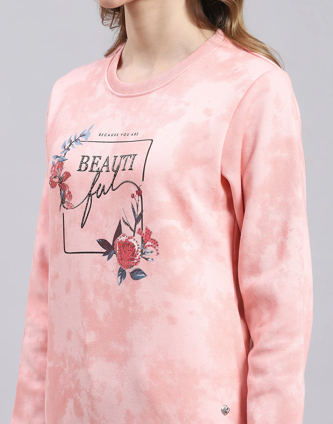 Women Pink Printed Round Neck Full Sleeve Sweatshirt - Image 6