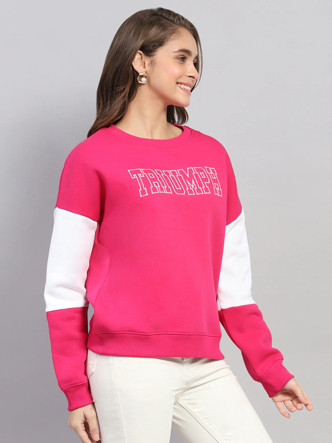 Rock.it Women Pink Printed Round Neck Full Sleeve Sweatshirt - Image 4