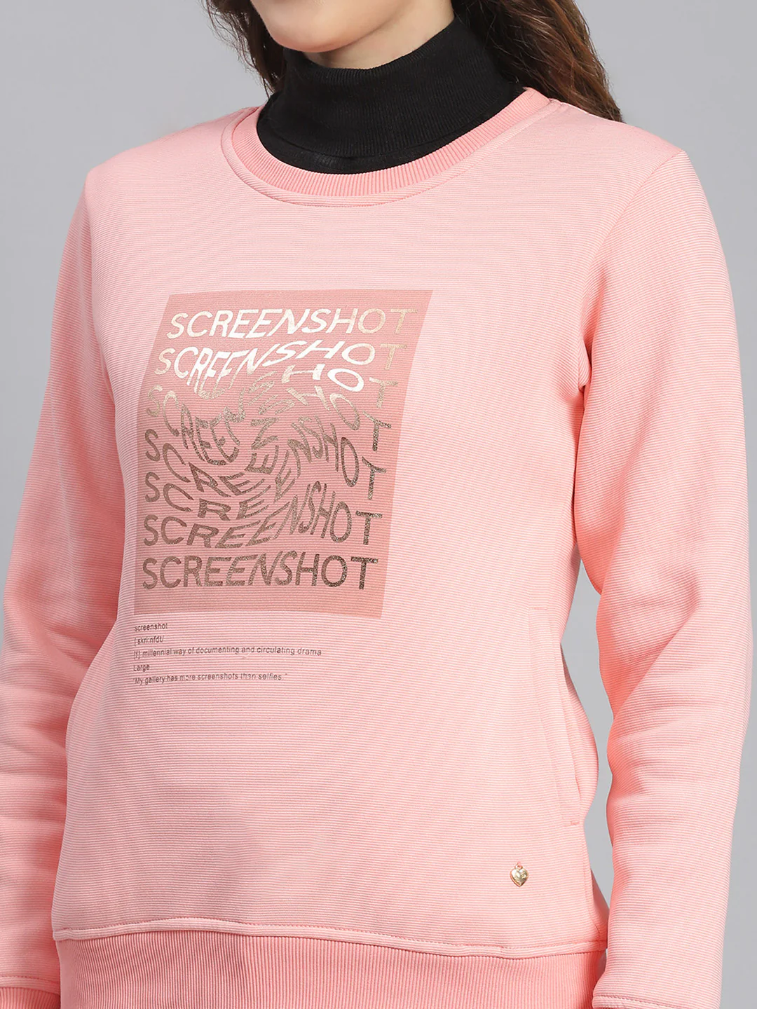 Women Pink Printed Round Neck Full Sleeve Sweatshirts - Image 6
