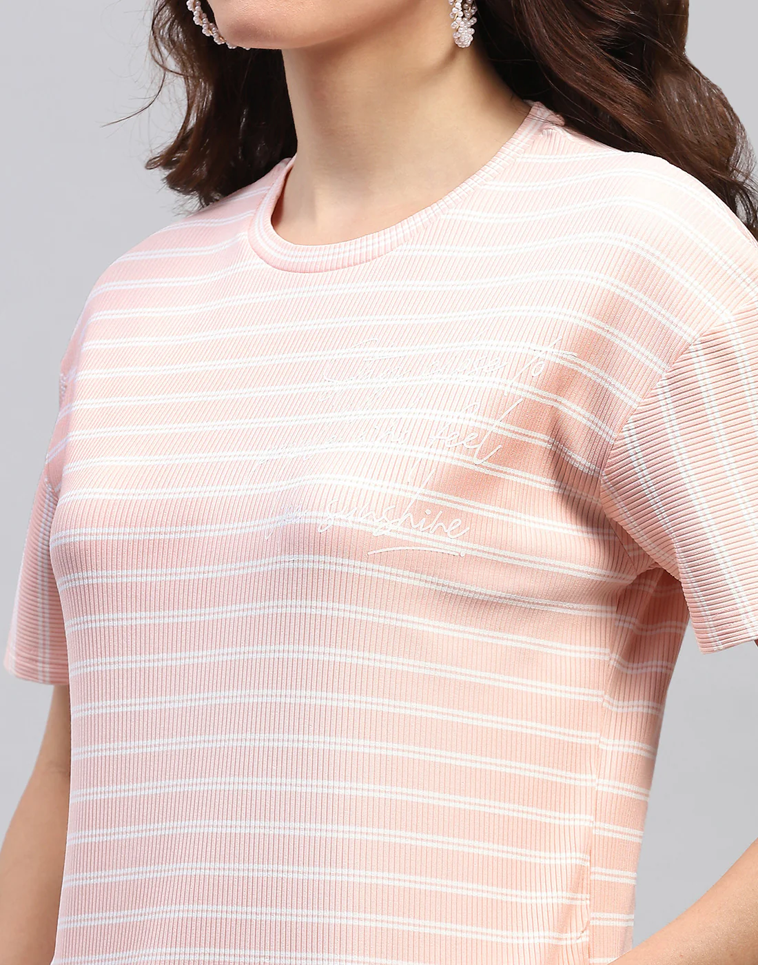 Women Pink Printed Round Neck Half Sleeve Cords Set - Image 2