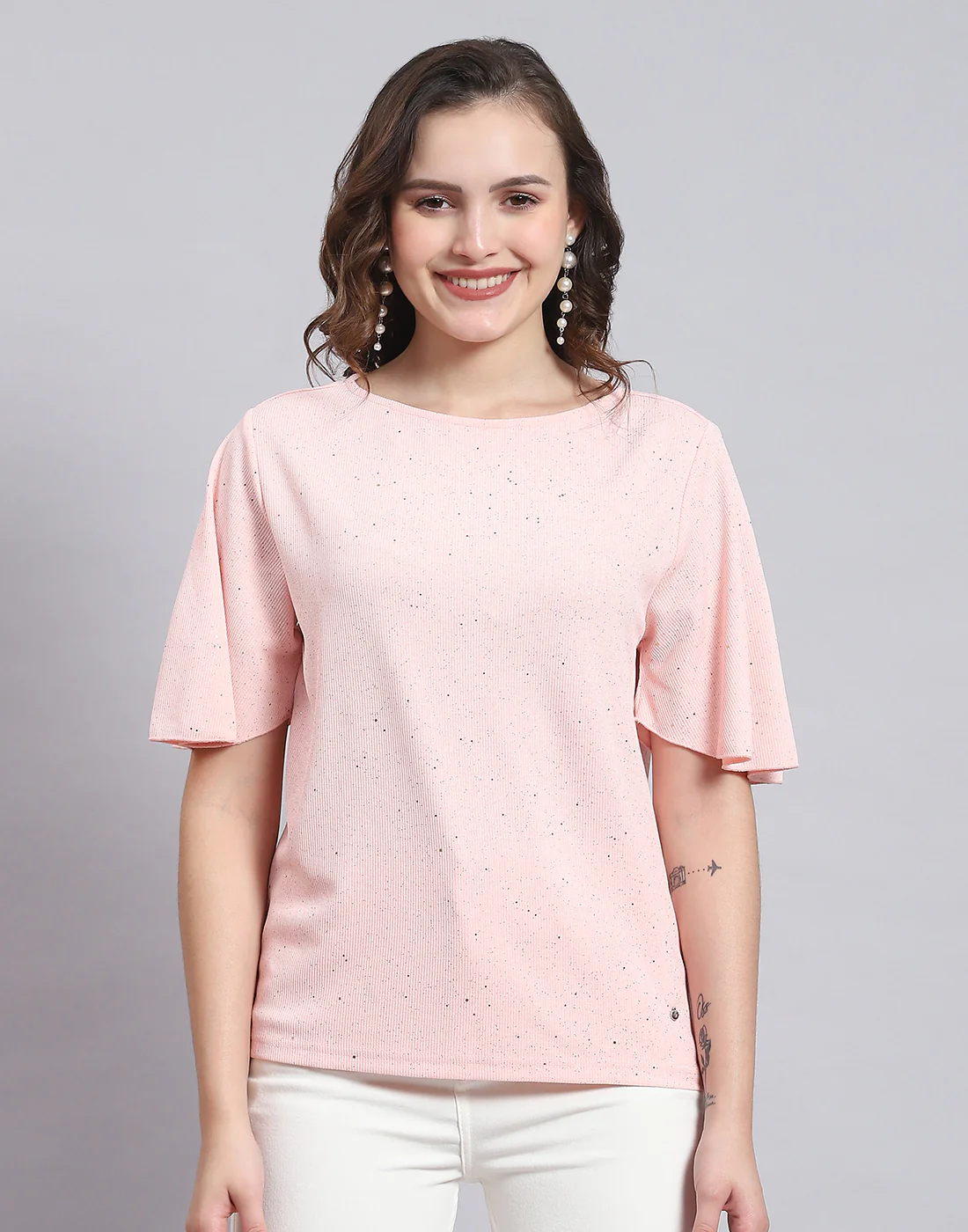 Women Pink Printed Round Neck Half Sleeve Top - Image 2