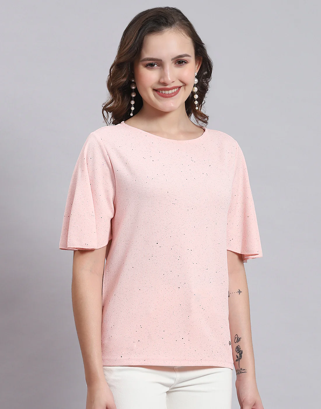 Women Pink Printed Round Neck Half Sleeve Top - Image 4